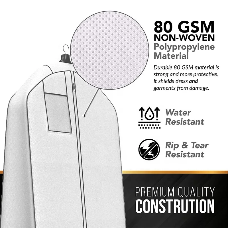 Eco Friendly Custom Logo Wedding Dress Bag Non Woven Foldable Suit Cover Bridal Gown Garment Bags With Zipper