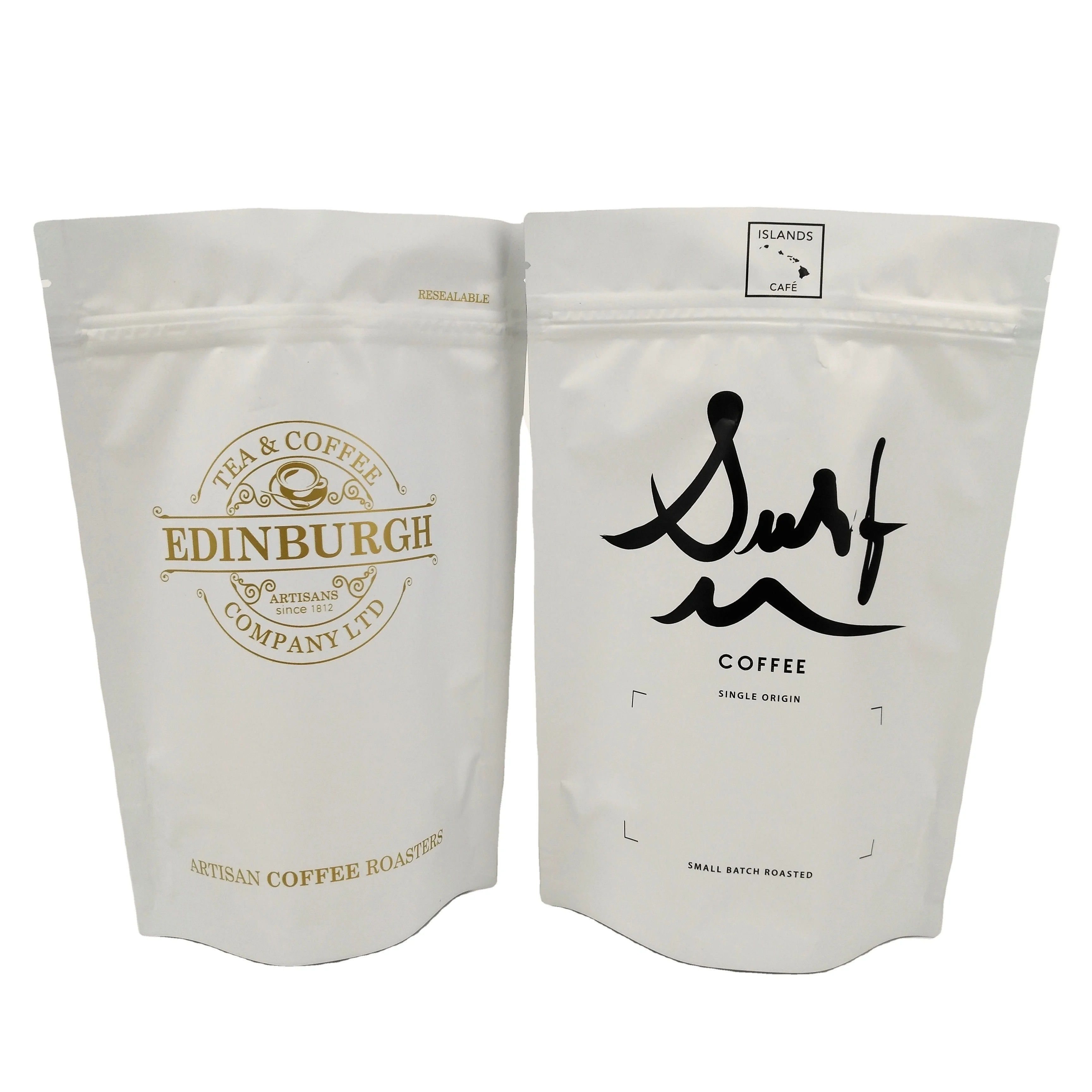 Custom 200g 300g Zip Lock UV Printed Bags Custom Printed Mylar Bags For Tea Cocoa Bean Coffee Bags With Valve