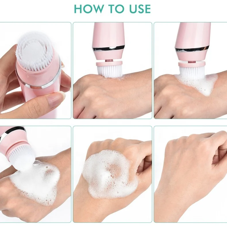 2021 New Design Portable Facial Exfoliator Electric deep cleansing 4 In 1 Wireless Multi-fuction Silicone Facial Cleansing Brush