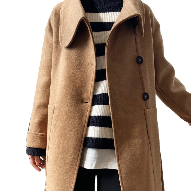 
Women Winter Robe Gown Design Camel Khaki Woolen Fur Coat Double Face Lamb Sheep Cashmere Wool Coat Women Cashmere Coat 