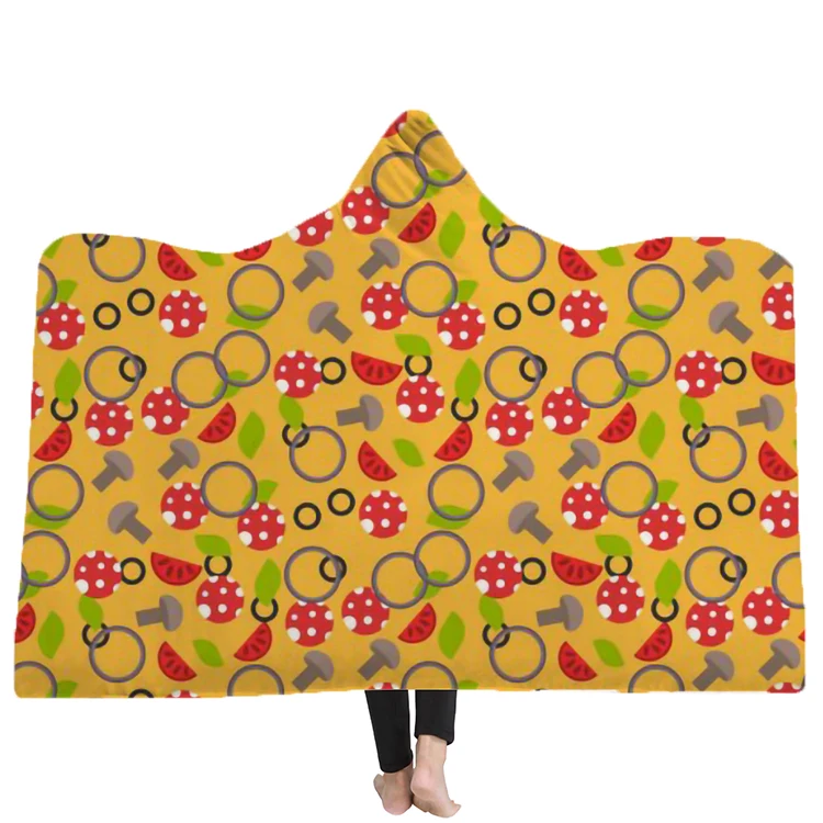 
Yutong Pizza Seamless Pattern Hooded Blanket Vintage Custom Sherpa Fleece Wearable Boho Adults Home Textiles Throw Blanket 