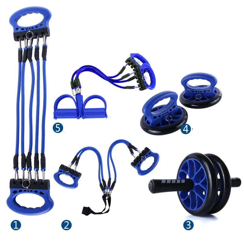 Best selling family basic sports  equipment Abdominal wheel putter chest expander pull door anchor pull 5 in1 ab wheel set