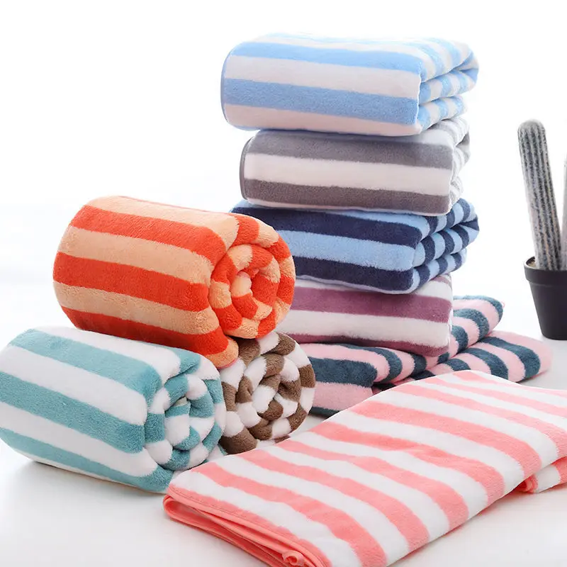 Wholesale coral velvet absorption beauty wide vertical wrapped household bath towel