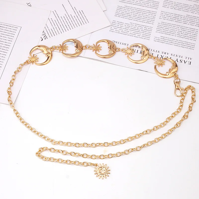 Moon Star Metal Waist Chain Women Fashion Trouser Chain Decoration Versatile Dress Waist Chain