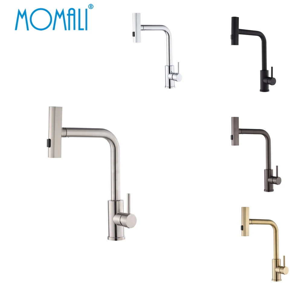 Momali 360 degree color stainless steel sus 304 commercial pull out pull-out kitchen faucet for sink