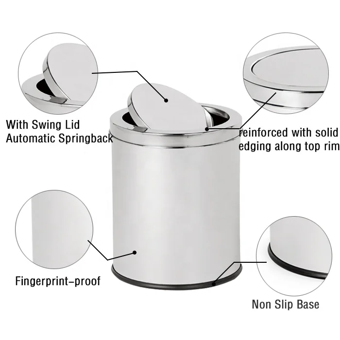 
3L 5L 12L new design satin stainless steel swing top waste bin swing cover trash bins In Kitchen 