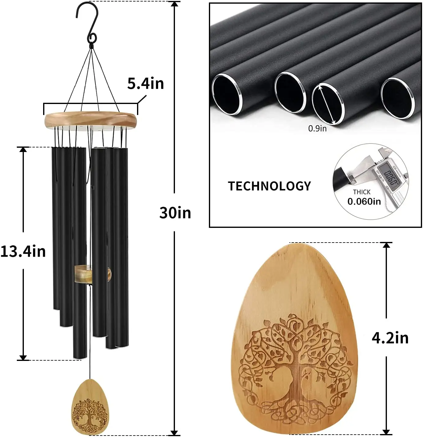 Wind Chimes Silver Memorial Gift Set for Loss of a Loved one, Long deep Tones Memorial  Wind Chimes