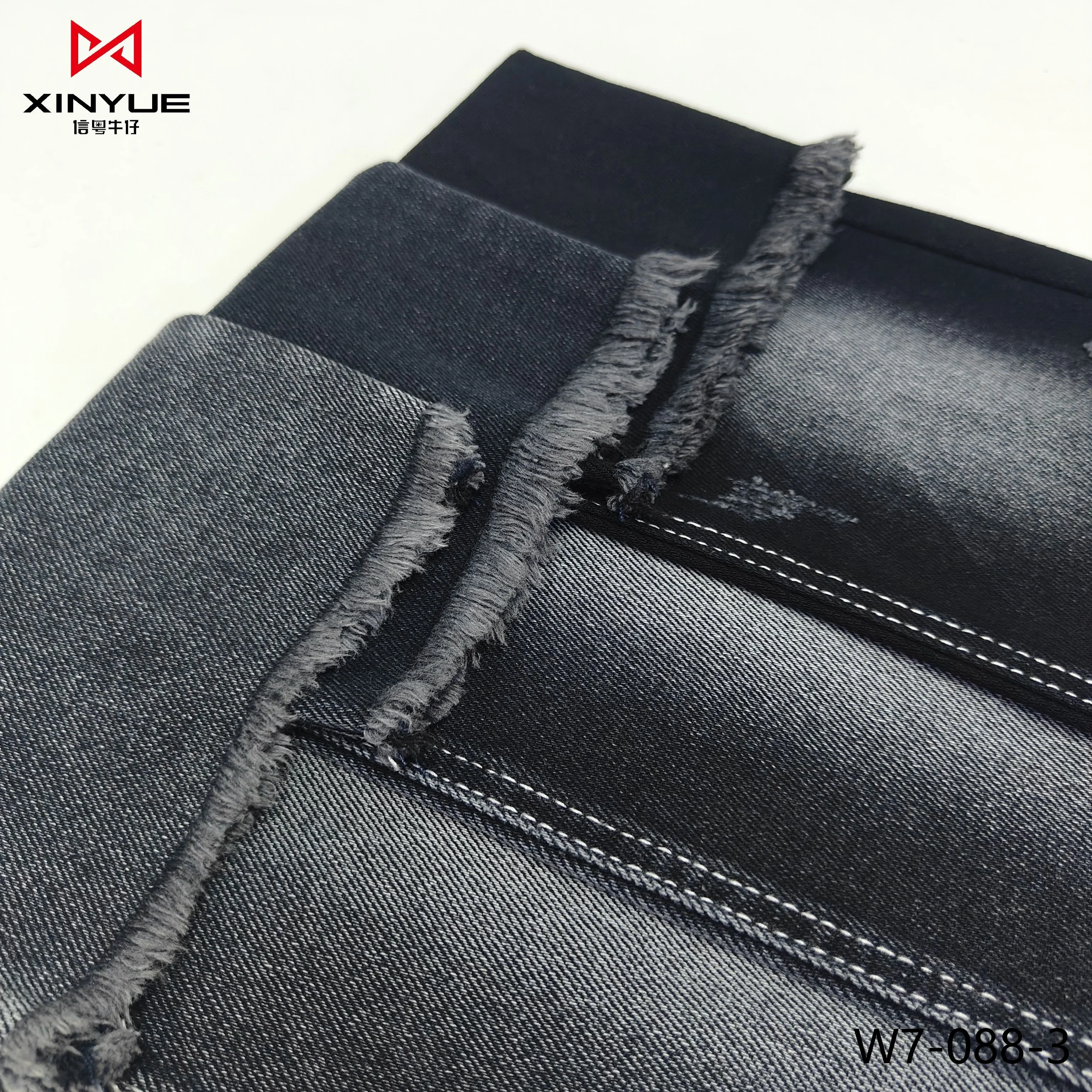 New Fashion Yarn Dyed Twill Cotton Tencel  Very Heavyweight Black Denim Fabric For Women And Men Jean