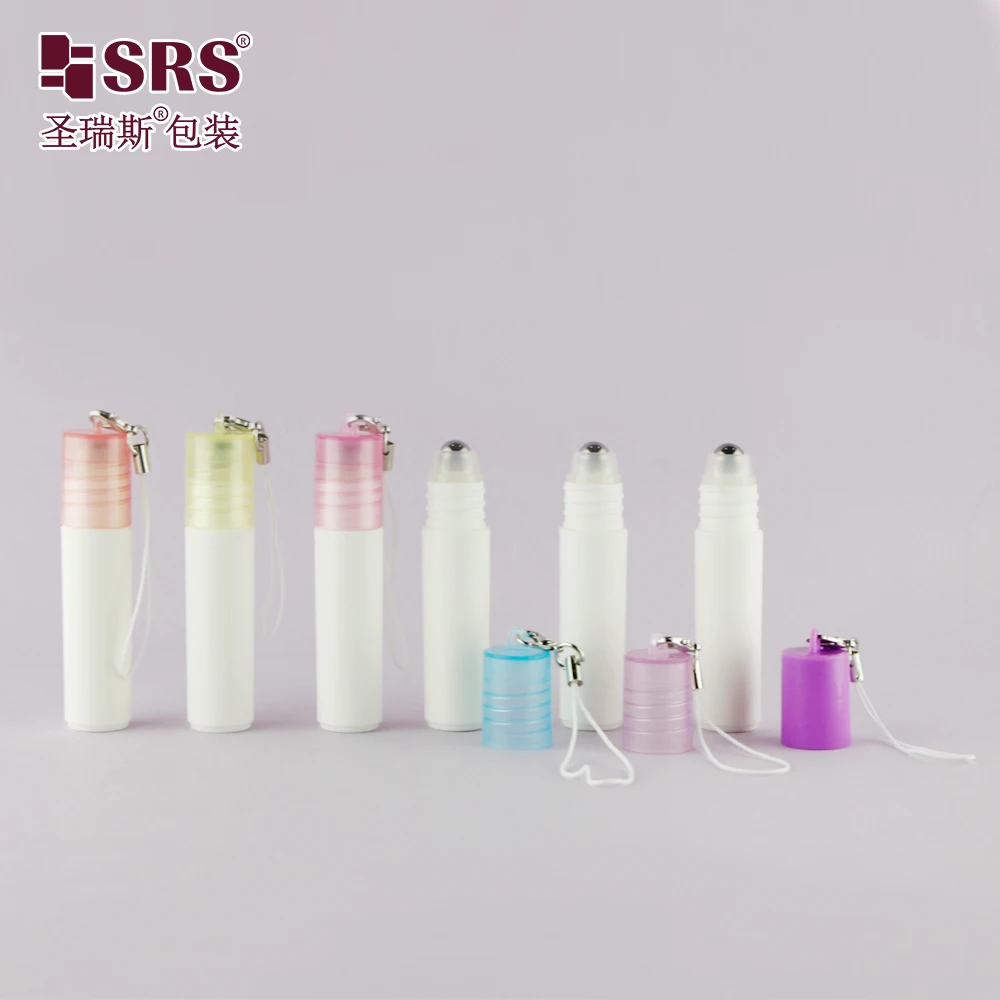 Empty Wholesale 5ml Plastic Roll On Bottle With Hook Portable Keychain Perfume Empty Bottle