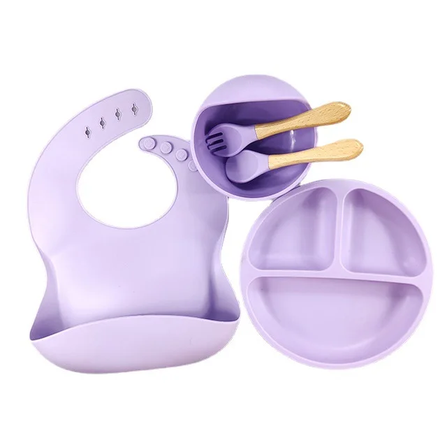 Wholesale Kids Food Feeding Bowl Silicone Baby Dishes Kid Dinner Suction Plate Baby Silicone Tableware Feeding Set With Lid