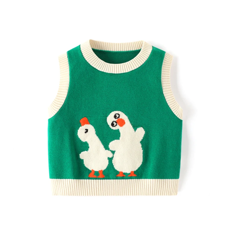 2024 custom duck knitted kid children pullover preppy style warm soft Autumn Winter vest for baby