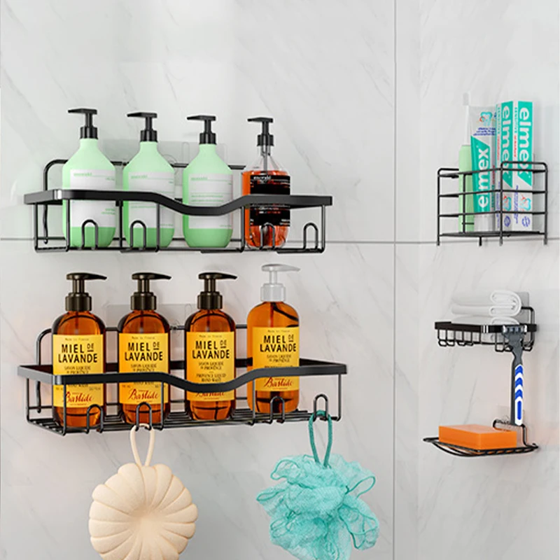 Metal 5 Pack Shelves Adhesive Hanging Shower Caddy Organizer Large Capacity Bathroom Shelf
