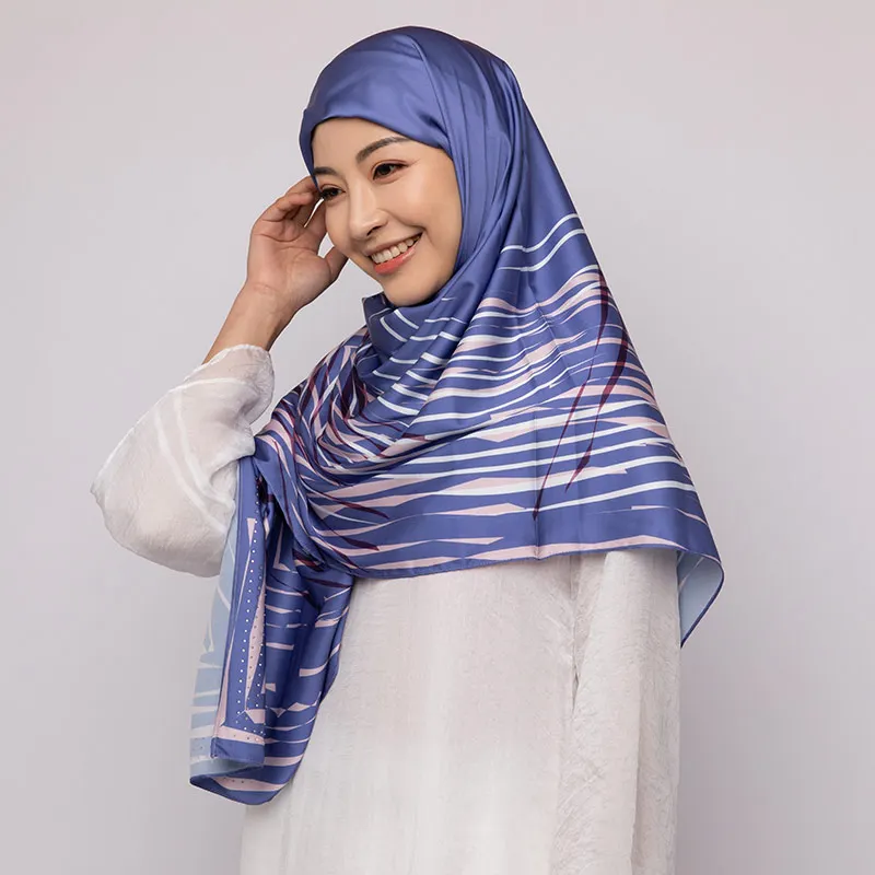 Factory supply silky satin hijab, custom design printed hijab scarf