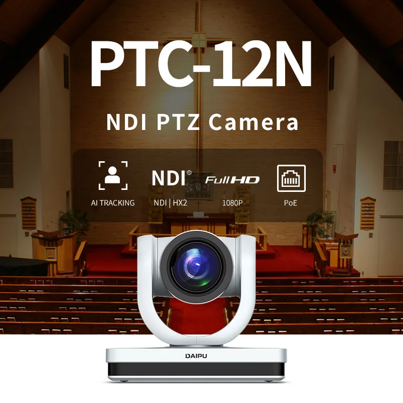 PTC-12N NDI HX2 PoE HD-MI 3G-SDI 1080P60 HD IP Broadcasting Auto Tracking Video Conference Live Streaming PTZ Camera