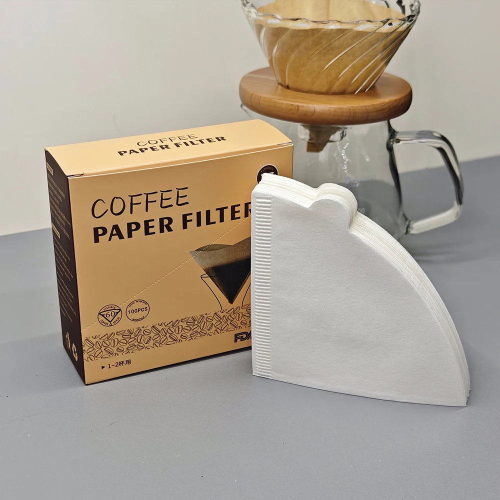 Hot Sale V-Shaped Filter Paper Filter Imported American Coffee Wood Pulp Cone Natural Unbleached Coffee Filter Paper