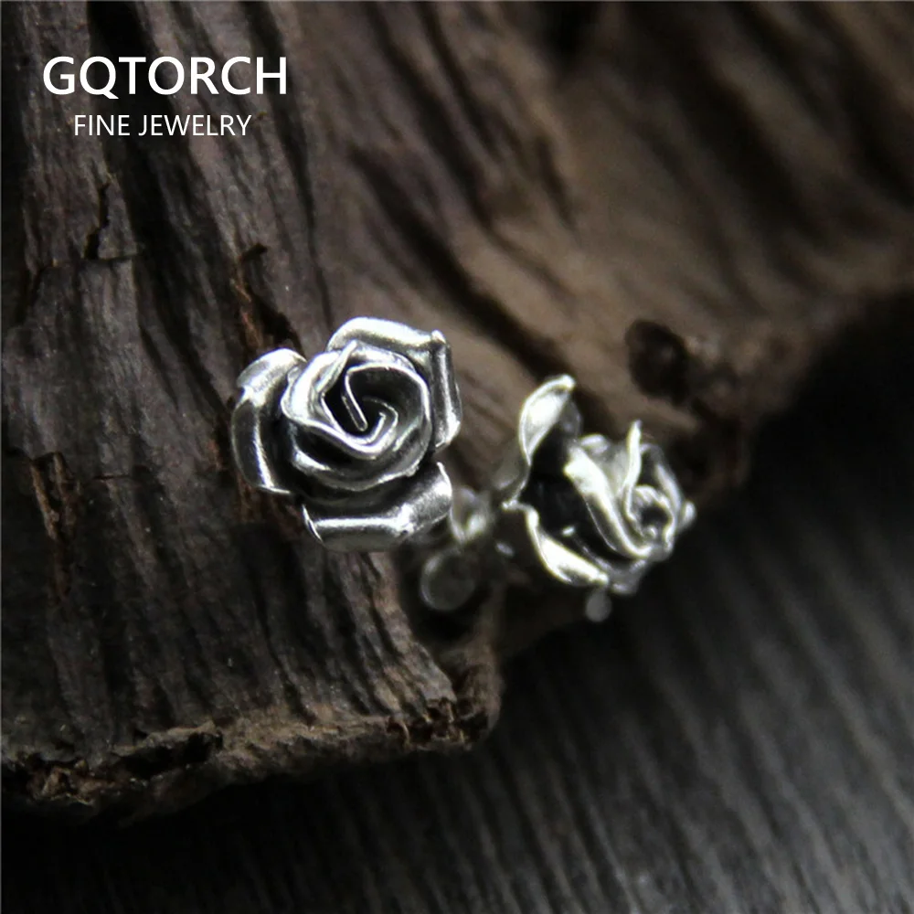Cheap 925 Sterling Silver Pave Stud Rose Flower Earrings Women