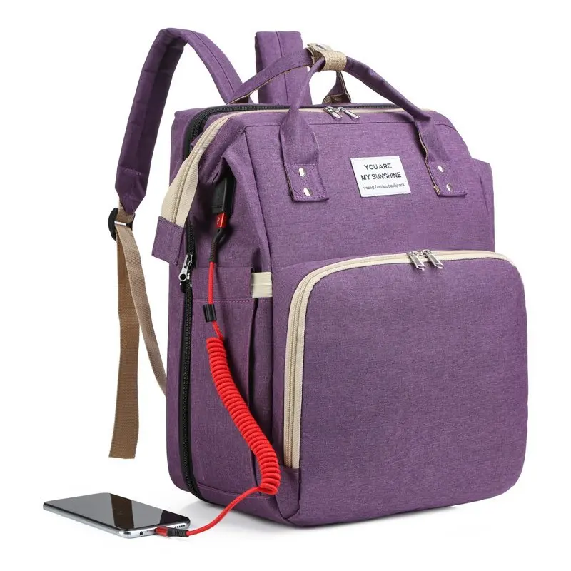 Wholesale Hot Travel Multifunctional Mom Backpack Folding Crib Usb baby diaper Bag With changing bed