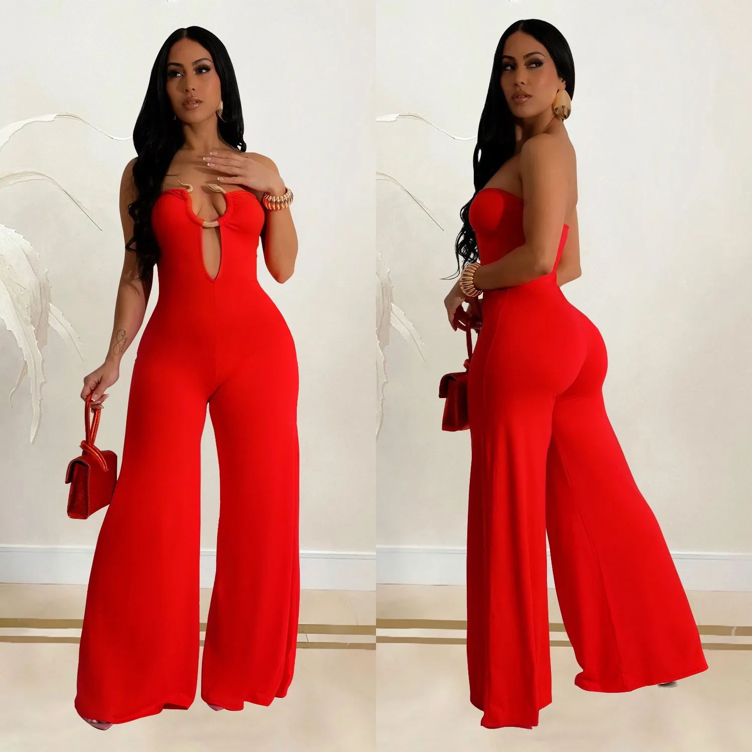 QuiteS 2024 New Summer Women Casual Sleeveless Sexy Ladies Pants Club Party Loose Jumpsuit Chic Playsuit One Piece Suit Romper
