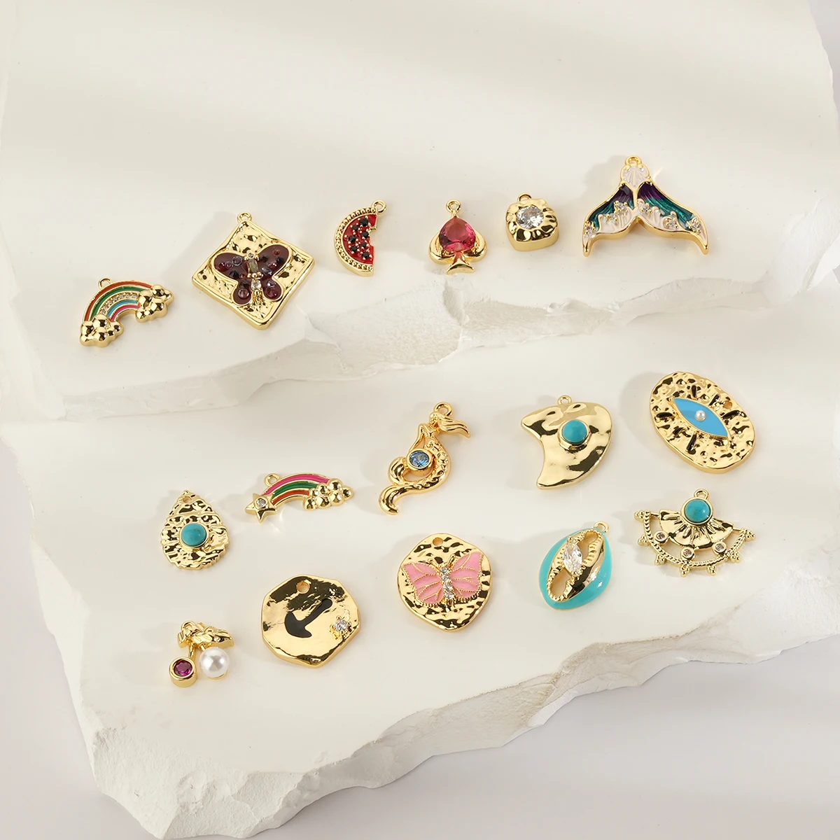 Hot Selling Bohemian Style Copper Turquoise Pearl Crystal Accessories Pendant Charms For Jewelry Making