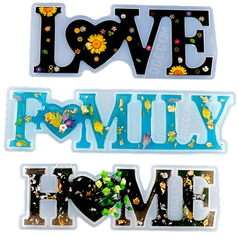 Tray Coaster Decoration Epoxy Word Live Family Home Love Silicone Resin MoldOrnament Jewelry Domino Chess Jar Box Keychain