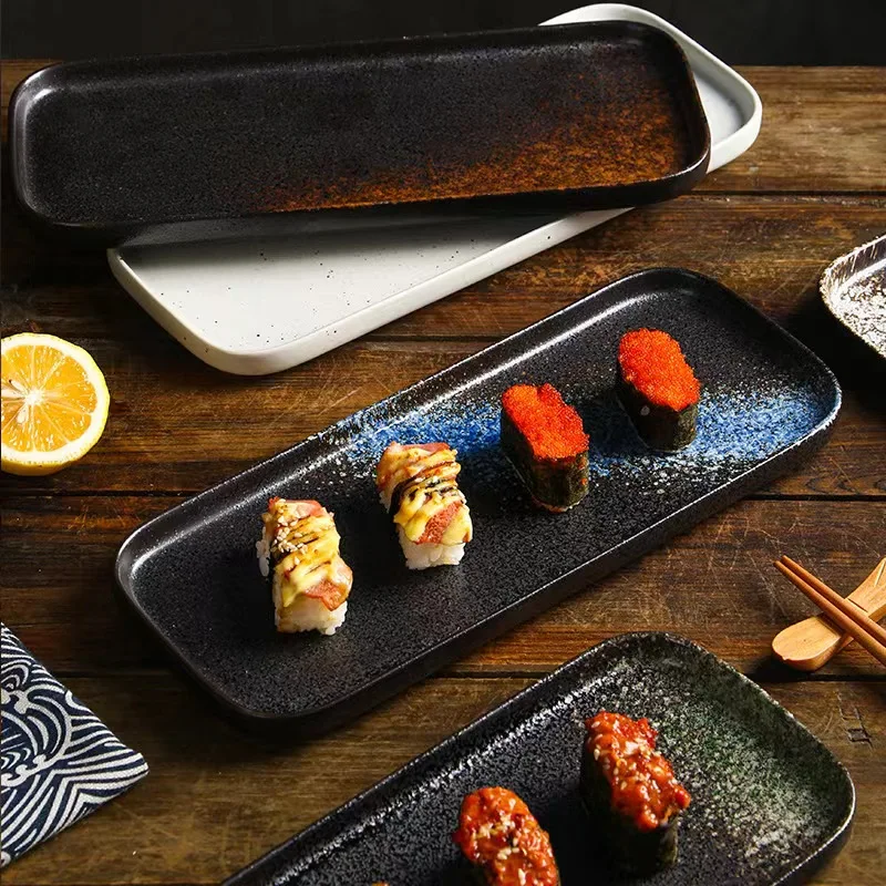 Japanese ceramic long plate creative cuisine sushi sashimi plate rectangular flat plate frilled dessert dish