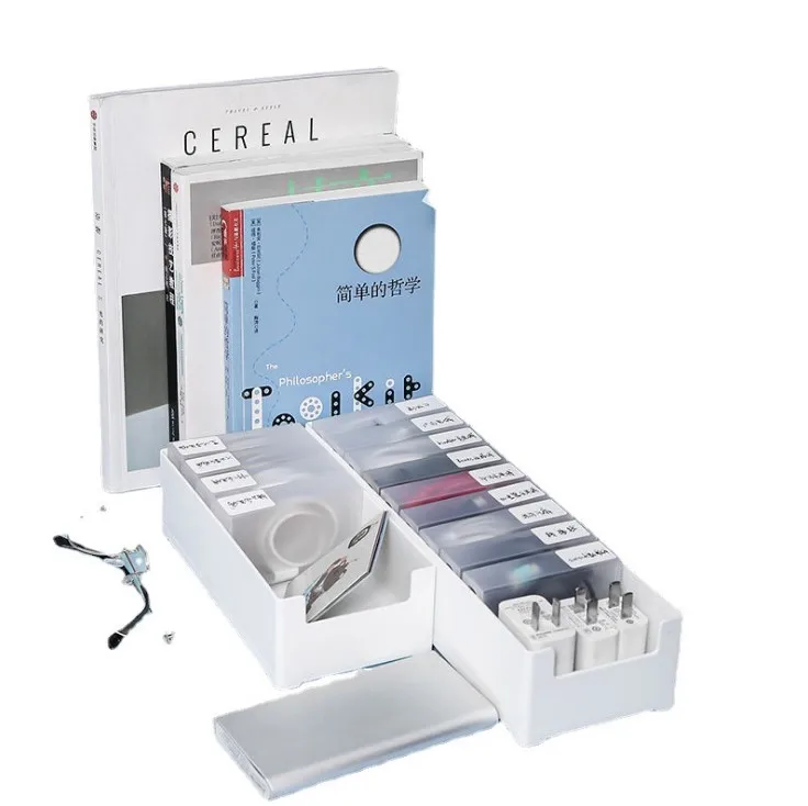 Cable Organizer Box Desk Drawer Organizer 5 Inner Cord Storage Container with Tag for Desk Drawer Cord Holder Charge Storage box