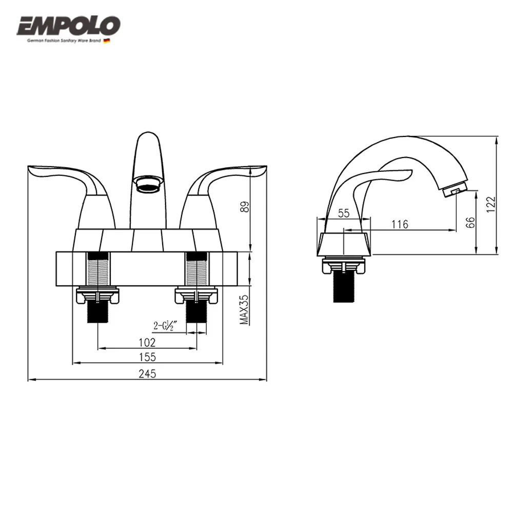 Empolo 3 Hole Widespread Brass Chrome Bathroom Faucet With cUPC Water Supply Lines