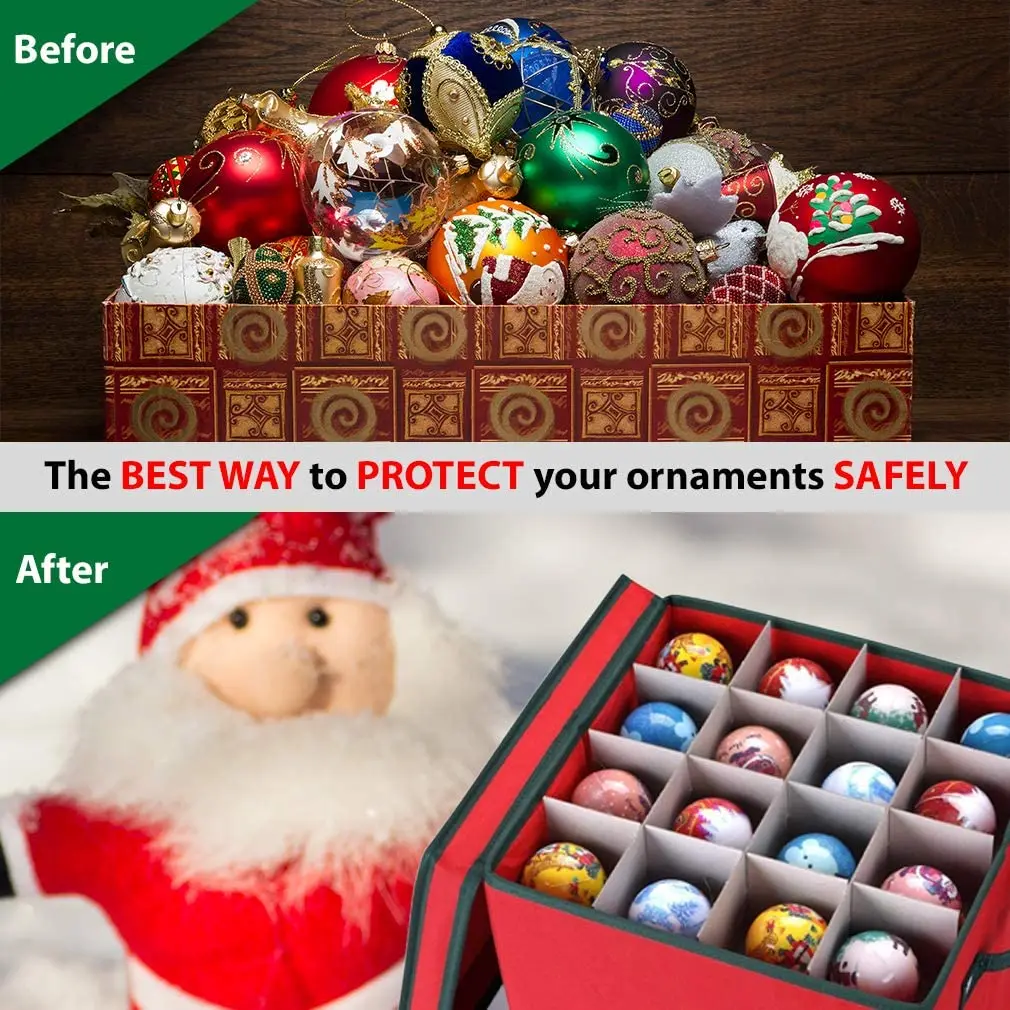 Christmas Ornament Decorations Accessories Storage Box Organizer, 4 Layers with Dividers, Fits up to 64 Ornaments Balls