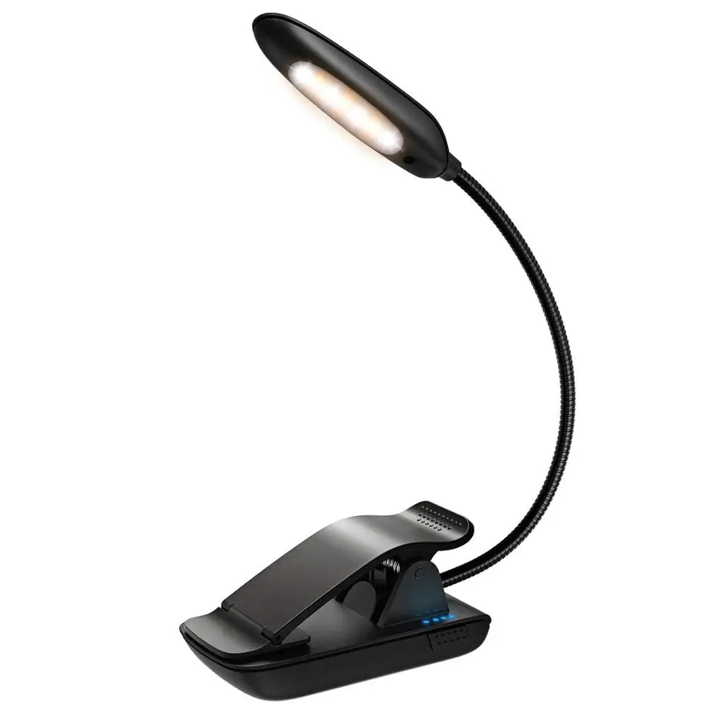 Gooseneck Clip on Reading Lamp, 7 LED Book Light with 3 Brightness ,3 Color Temperature , USB Rechargeable