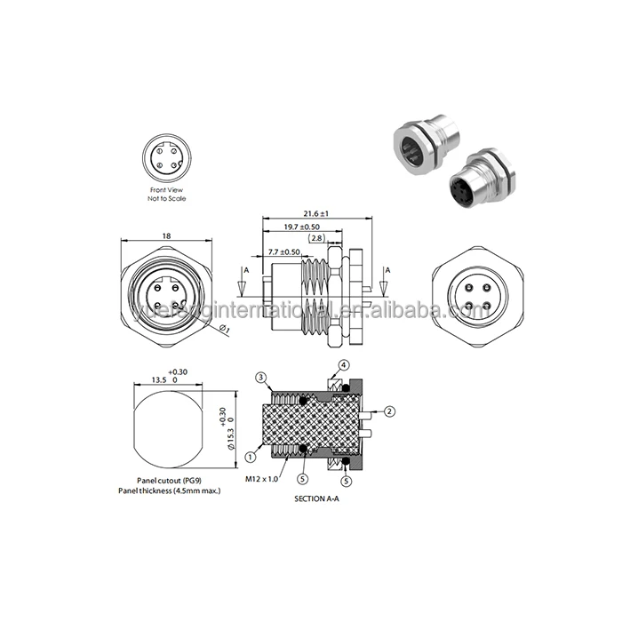 CE RoHS High-quality Factory Wholesale Gold Plated Connector 4pin M12 D-code Shielded Socket Front Panel Mount Solder Cup IP67