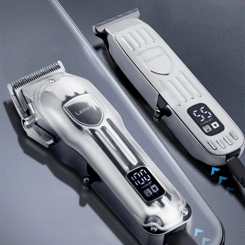2021 New 3pcs Set Interchange Cordless Hair Trimmers Barber Hair Cutter LCD Stainless Blade Clippers Vintage Salon Cut Machine