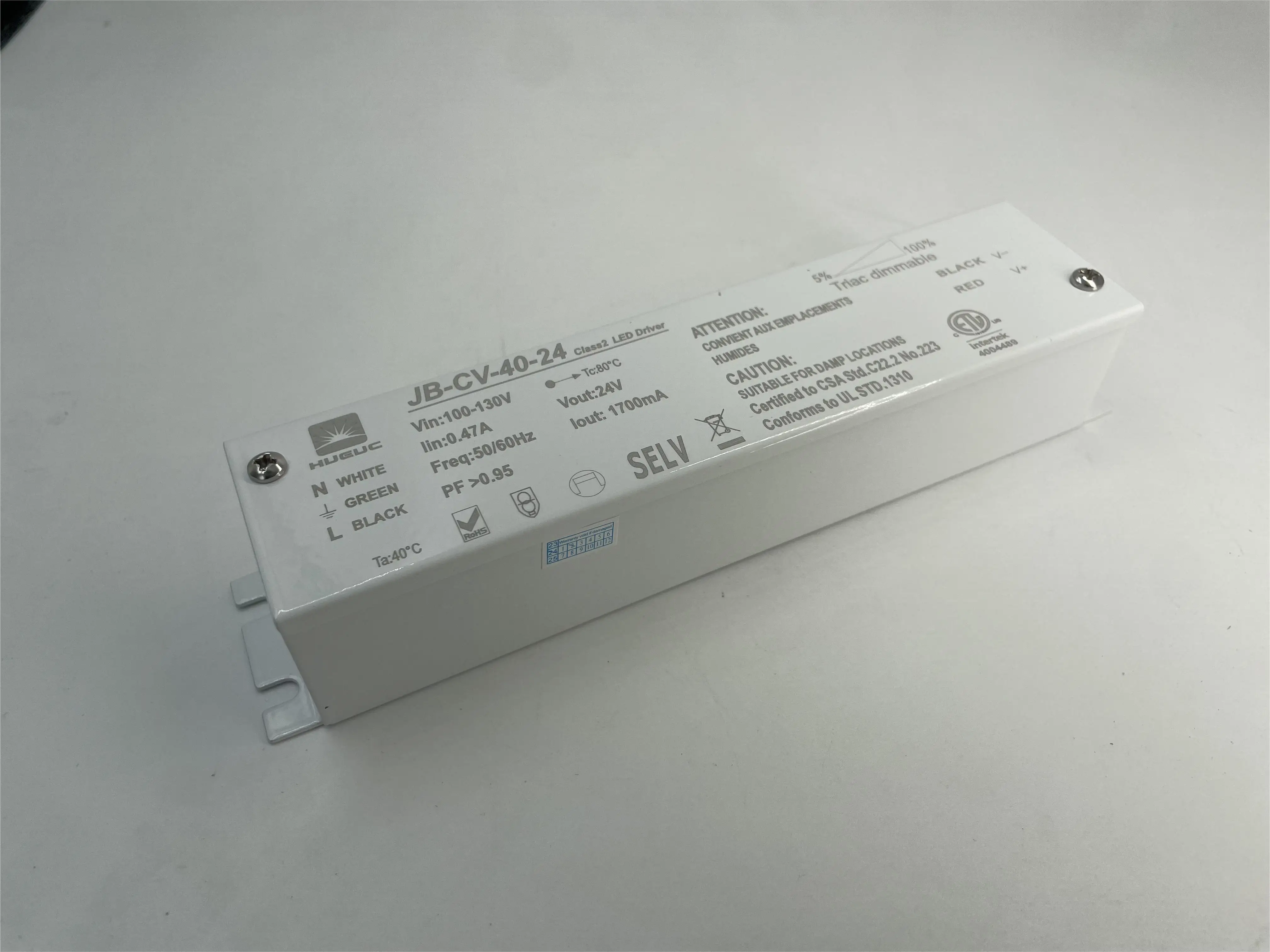 HUEUC ETL junction boxed dimmable 40W 24V phase cut dimmable led power supply
