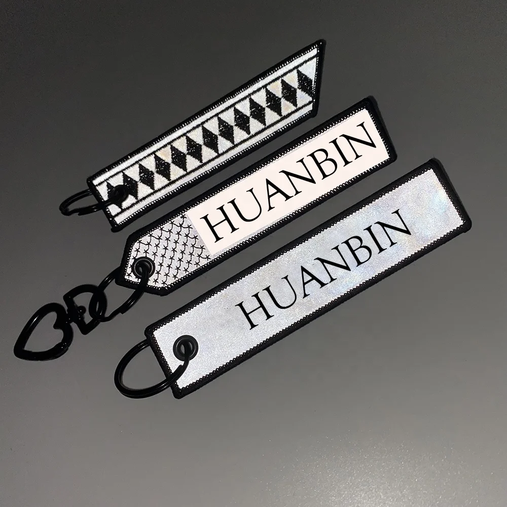 HB Design Car Keychain Customized Logo Fabric Reflective Key Chains printed anime jet tag lanyard  key tag