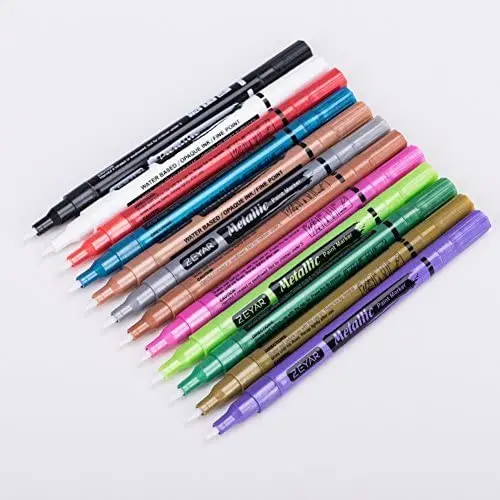 Customization Metallic Paint Pens Water based  Fine Point 12 Colors Great for greeting card Album Poster Scrapbook