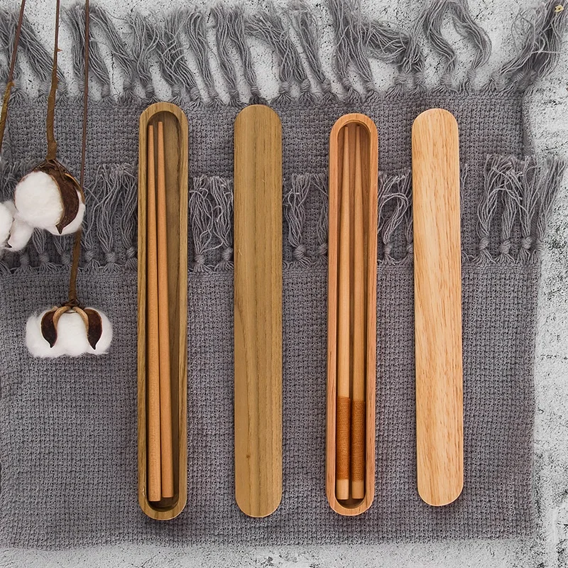 Custom Travel mini chopstick box Pure wood portable chopsticks with case