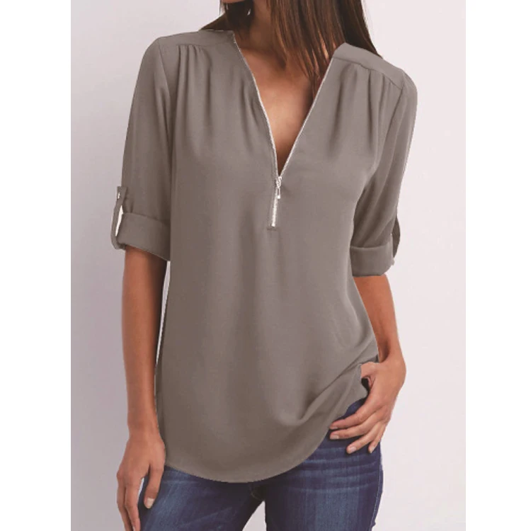 
Summer Women Tops Plus Size V-Neck Long Sleeve Chiffon Elegant Design Blouse Ladies Shirt Blouse for Women 