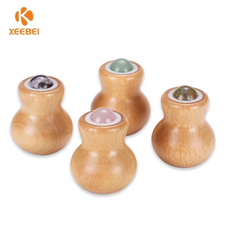Wooden gourd shape crystal rose quartz v jade facial roller jade roll with box