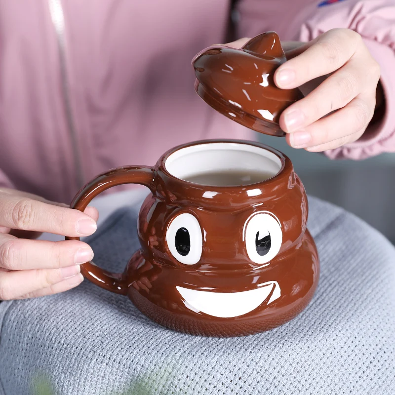 creative brown color funny cartoon poop design ceramic milk mug porcelain coffee cup