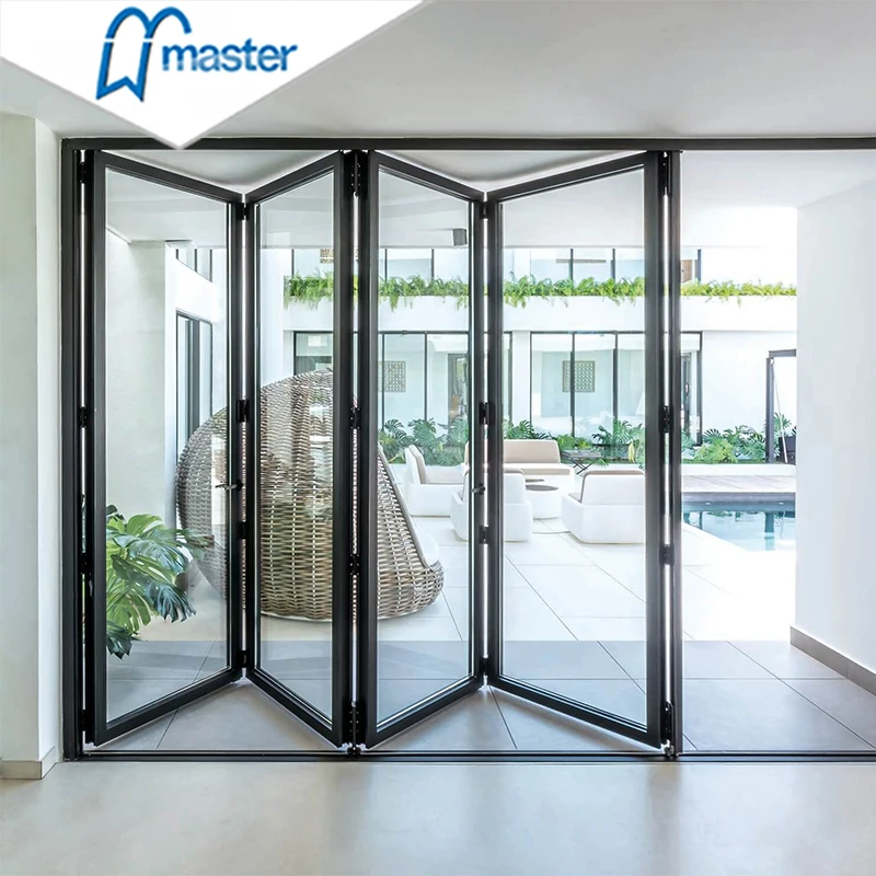 2023 Manufacturer New Design Aluminum Flashing Accordion Double Tempered Glass Folding Doors For Exterior