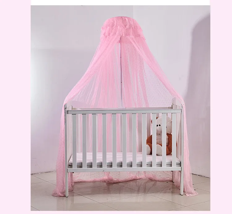 OEM polyester Princess Pink Blue White Color Children Kids Baby Cot Crib Canopy Bed Curtain Hanging Mosquito Net For Girls Bed