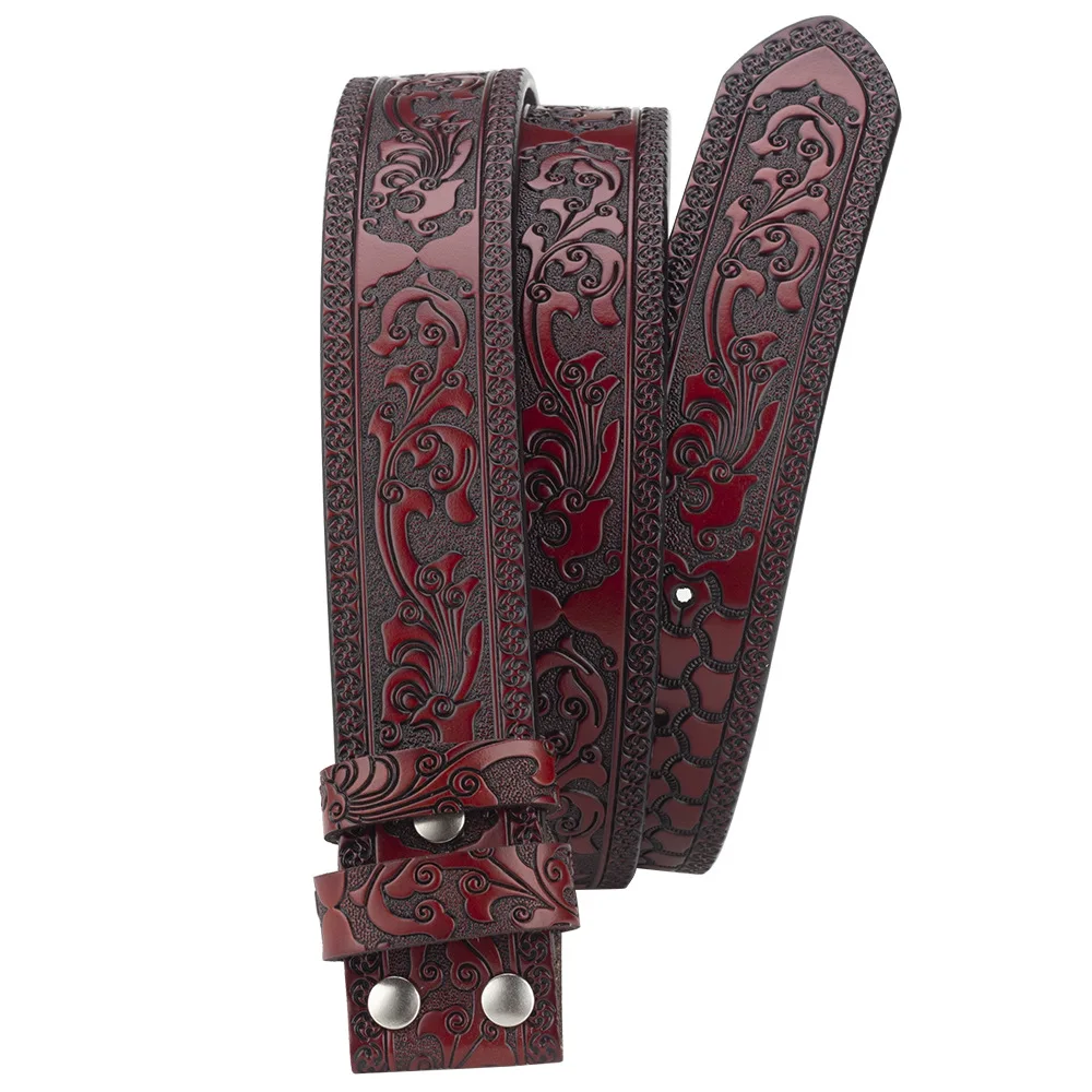 Wholesale Split Leather Belt Strap Personalize Embossed Pattern Western Vintage Belt