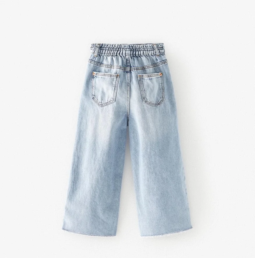 
Hot sales Girls wide leg full length children jeans fashion design cute Denim fashion latest jeans Pants Kids 