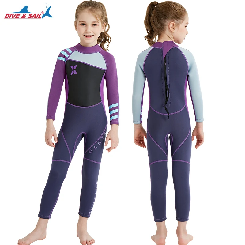 OEM Kids wet suit Girls  Full girls  Long Sleeve Child Scuba Surf One-Piece Sun Protection 2.5mm wetsuit for Water Sport