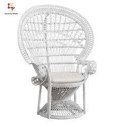Foshan Cheaper Price White Garden Peacock Rattan Chair With Seat Pad