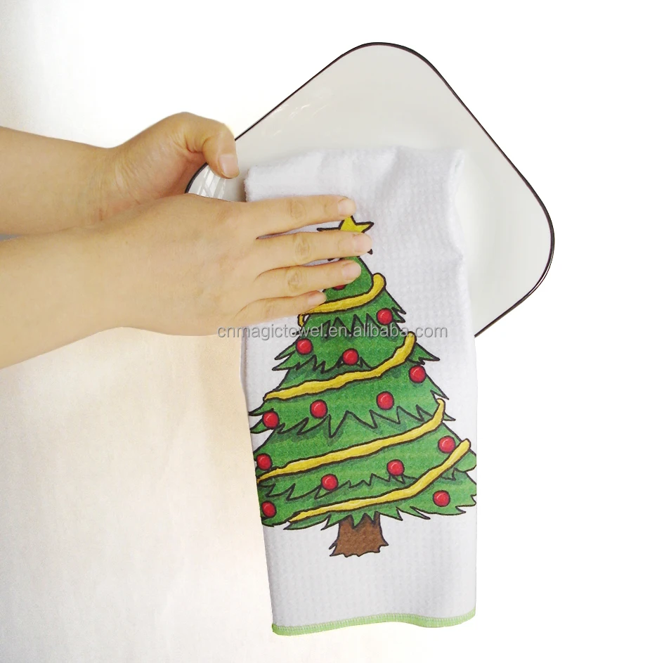 2022 small hand fabric farmhouse custom print reusable microfiber polyester white waffle weave tea sublimation kitchen towels