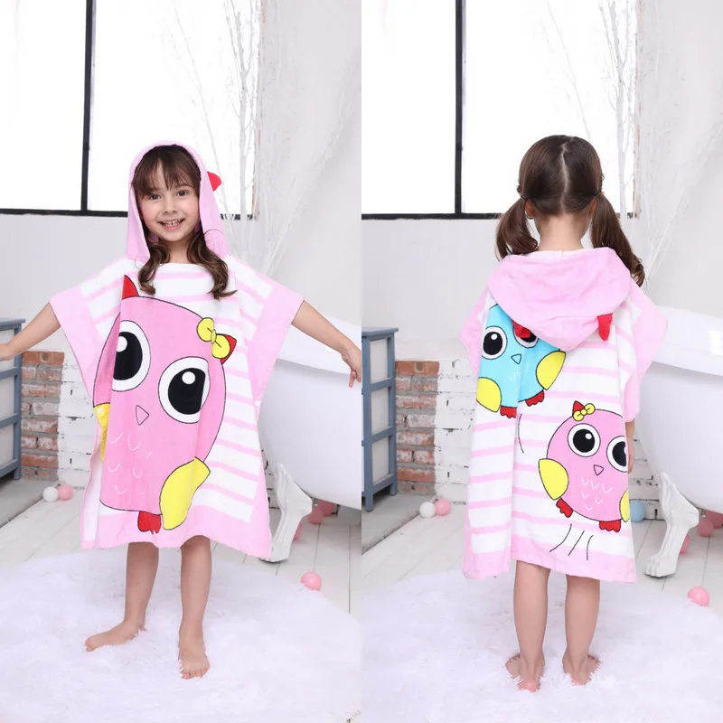 
Wholesale NEW Kids Cotton Hooded Bathrobe Cartoon Design Poncho Beach Towel 