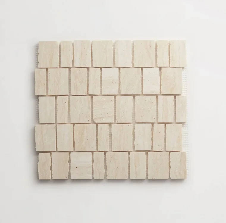 Beige Travertine Mosaic Tiles Rough Cut Mosaic Pattern For Wall
