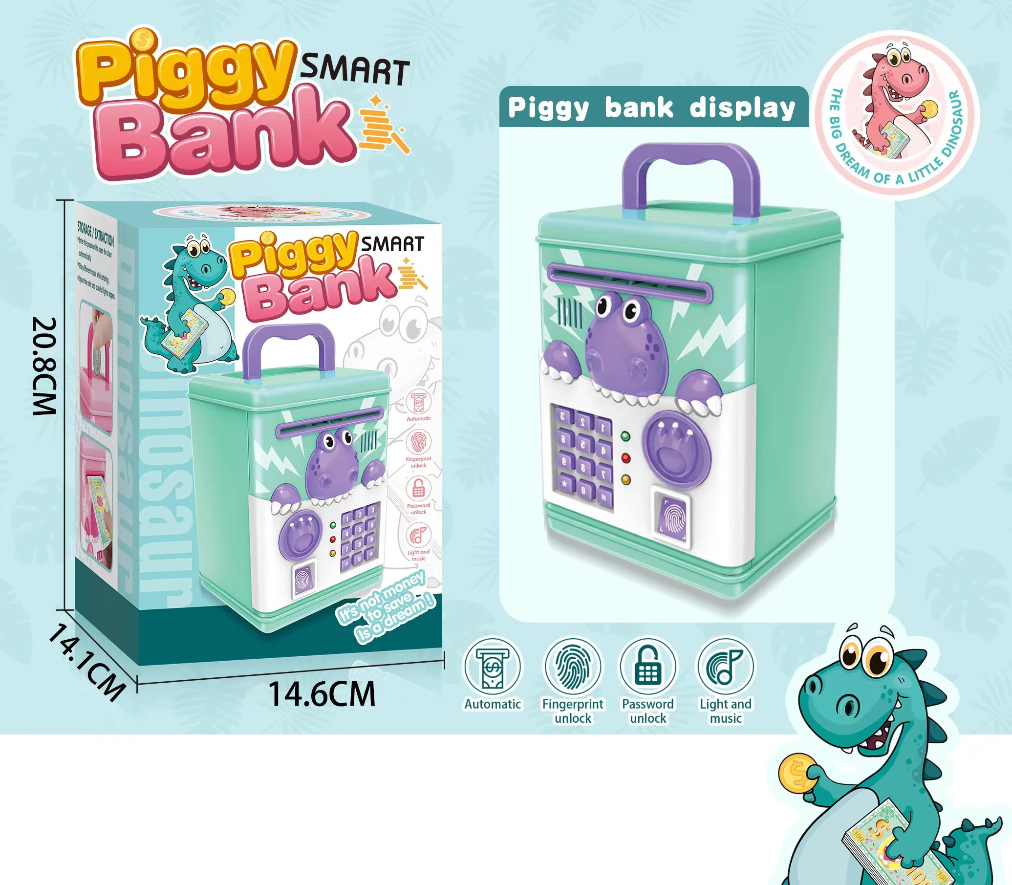 Play house other educational toys automatic atm piggy bank with light music finger print password money saving box for kids