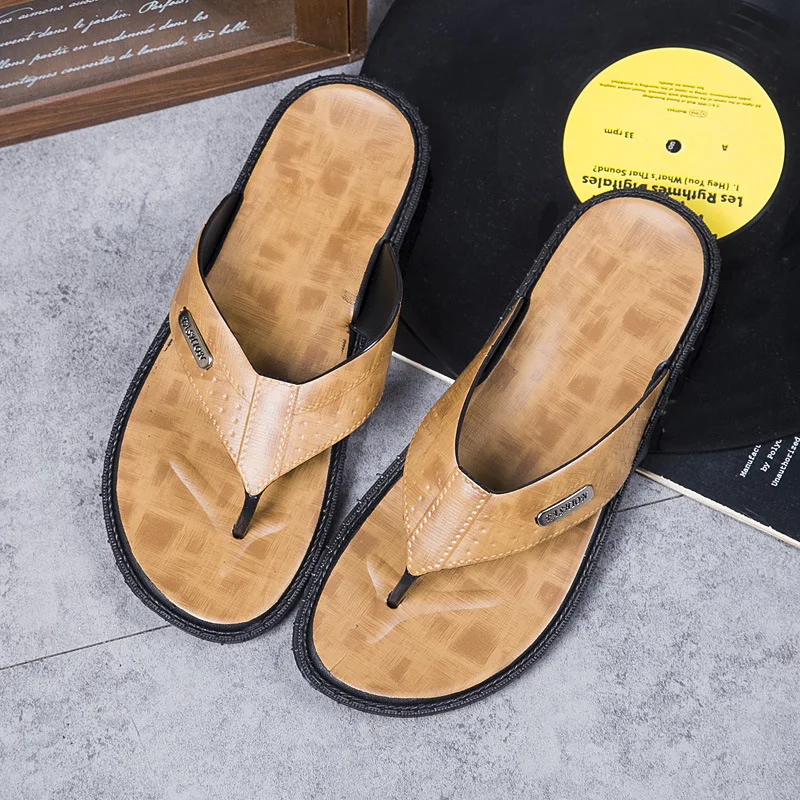 Новинка, индивидуальные новые мужские летние повседневные кожаные шлепанцы, сандалии