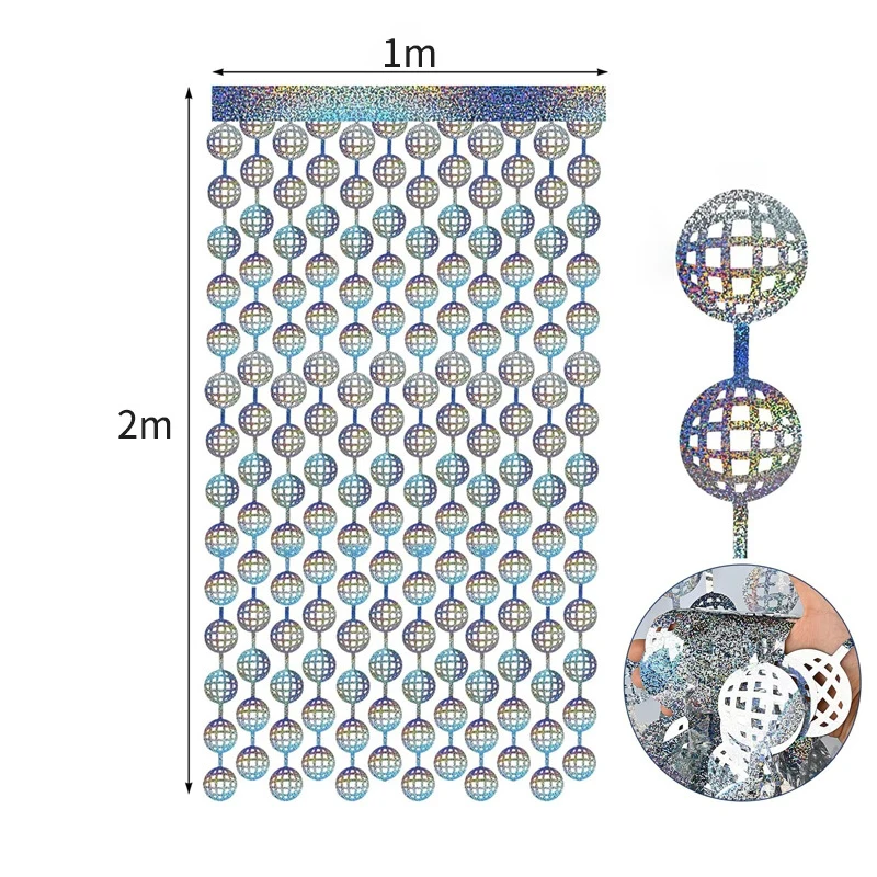 1x2m laser disco ball Foil Fringe Curtains silver disco ball photo booth diamond shape foil curtains for wedding disco party